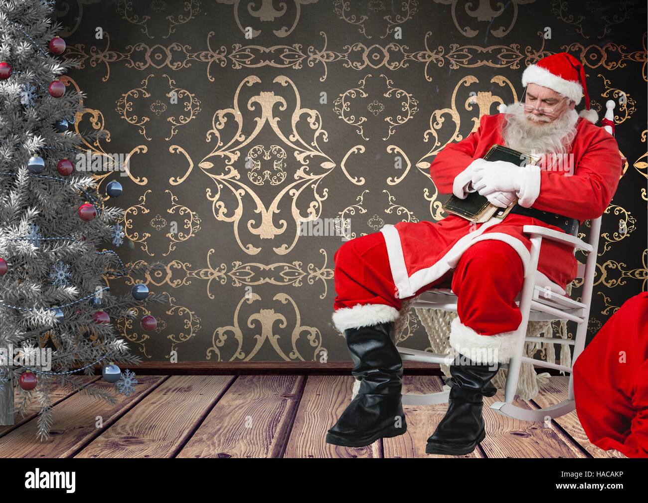 Santa taking a nap on rocking chair Stock Photo
