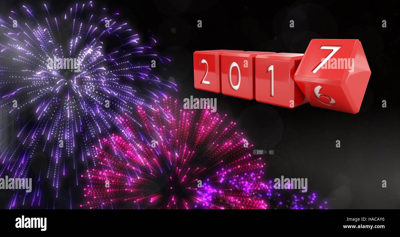 2017 against a composite image 3D of fireworks Stock Photo