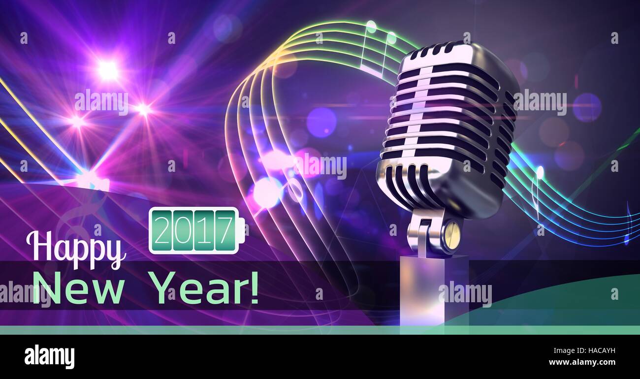 Digitally composite image 3D of 2017 new year greeting and microphone Stock Photo