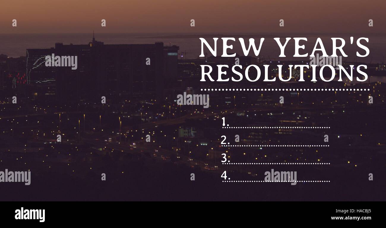 New year resolution goals against urban city in background Stock Photo