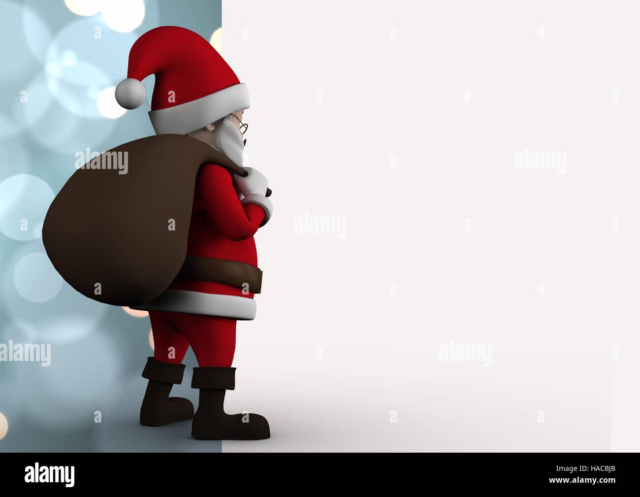 3D Santa claus figurine standing gift sack Stock Photo