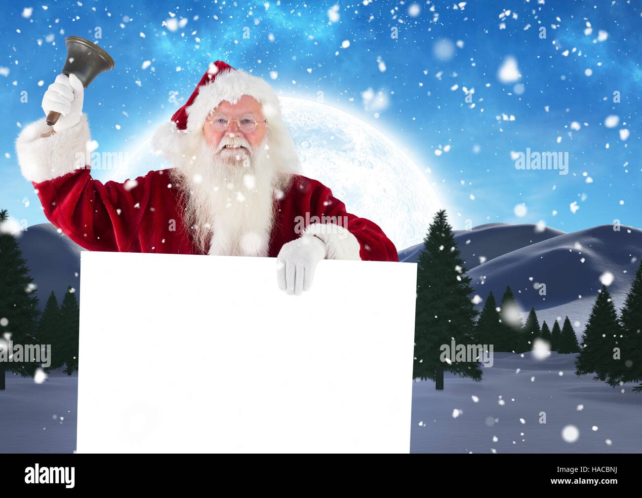 Santa claus ringing a bell while holding placard 3D Stock Photo - Alamy