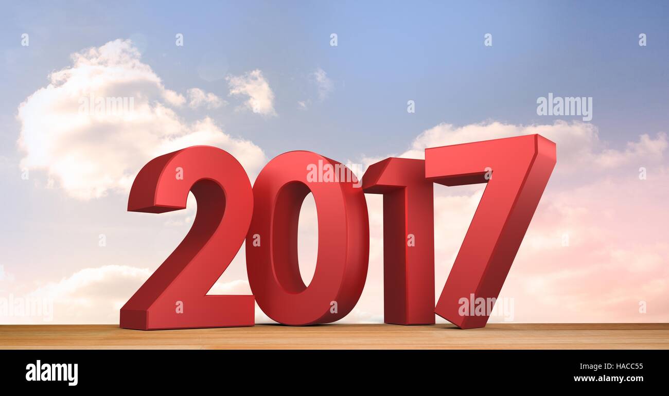 2017 against a composite image 3D of desert Stock Photo