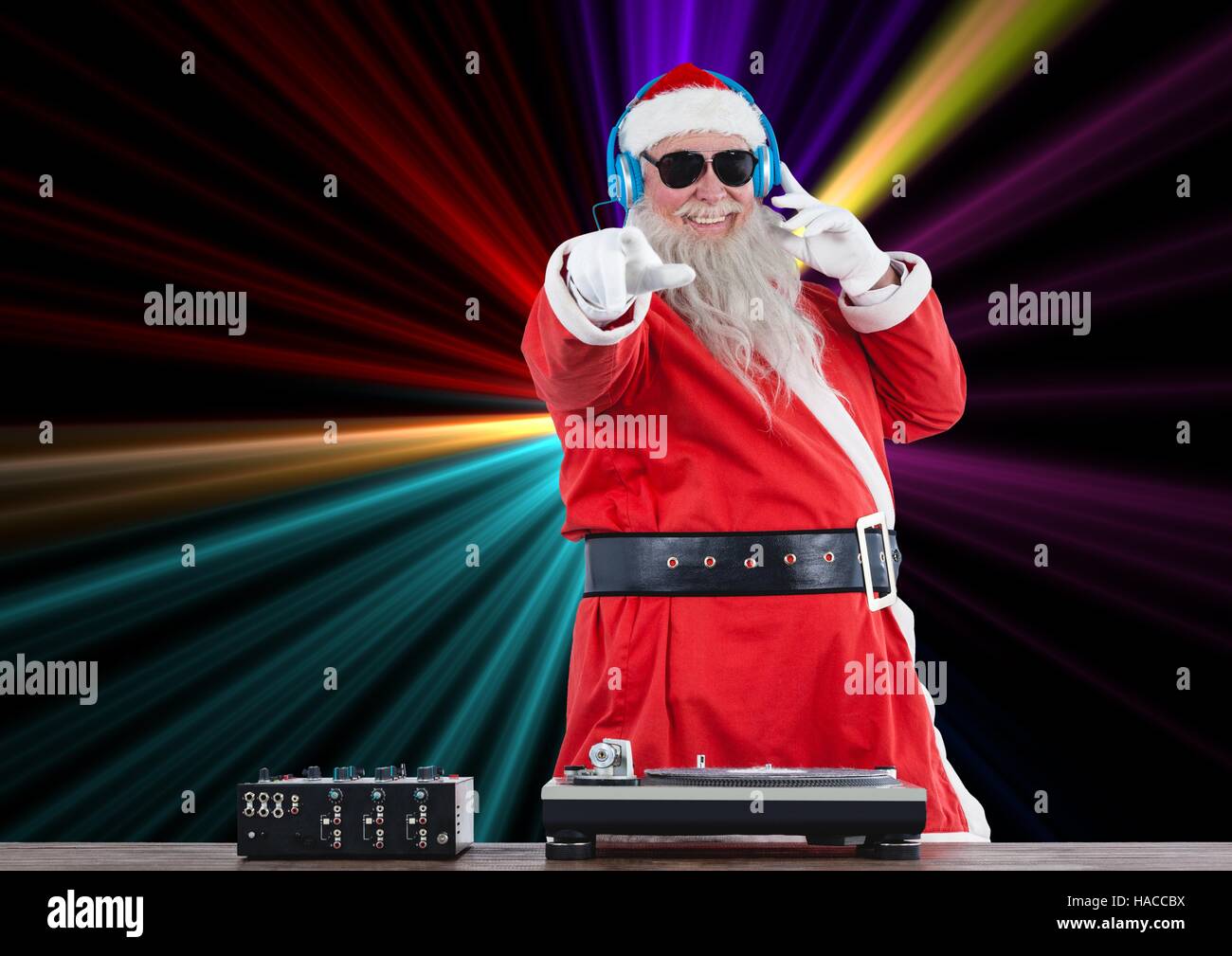 Dj santa claus mixing up some Christmas cheer Stock Photo