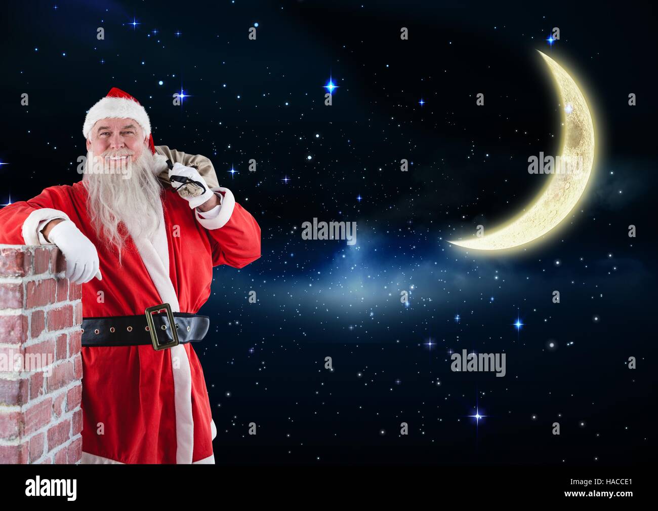 Happy santa claus standing with gift sack 3D Stock Photo - Alamy
