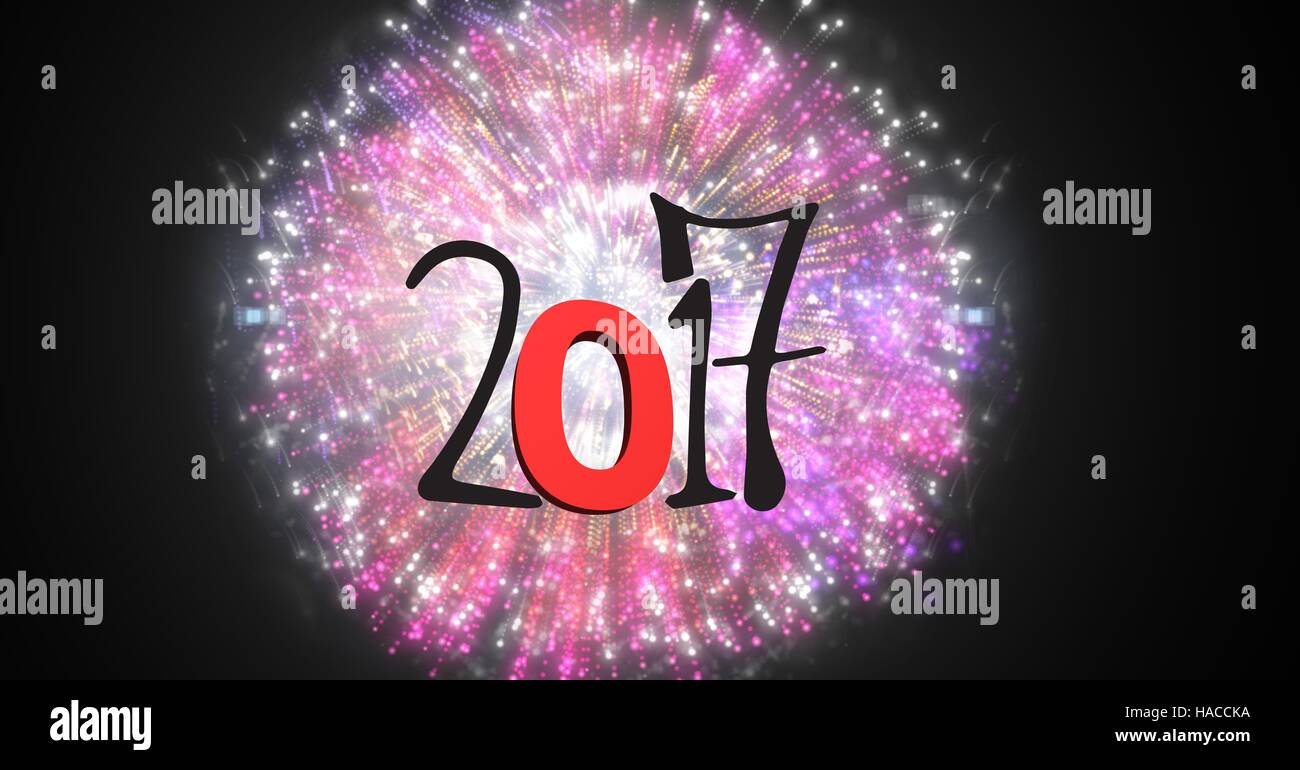 2017 against a composite image 3D of circle shaped fireworks Stock Photo