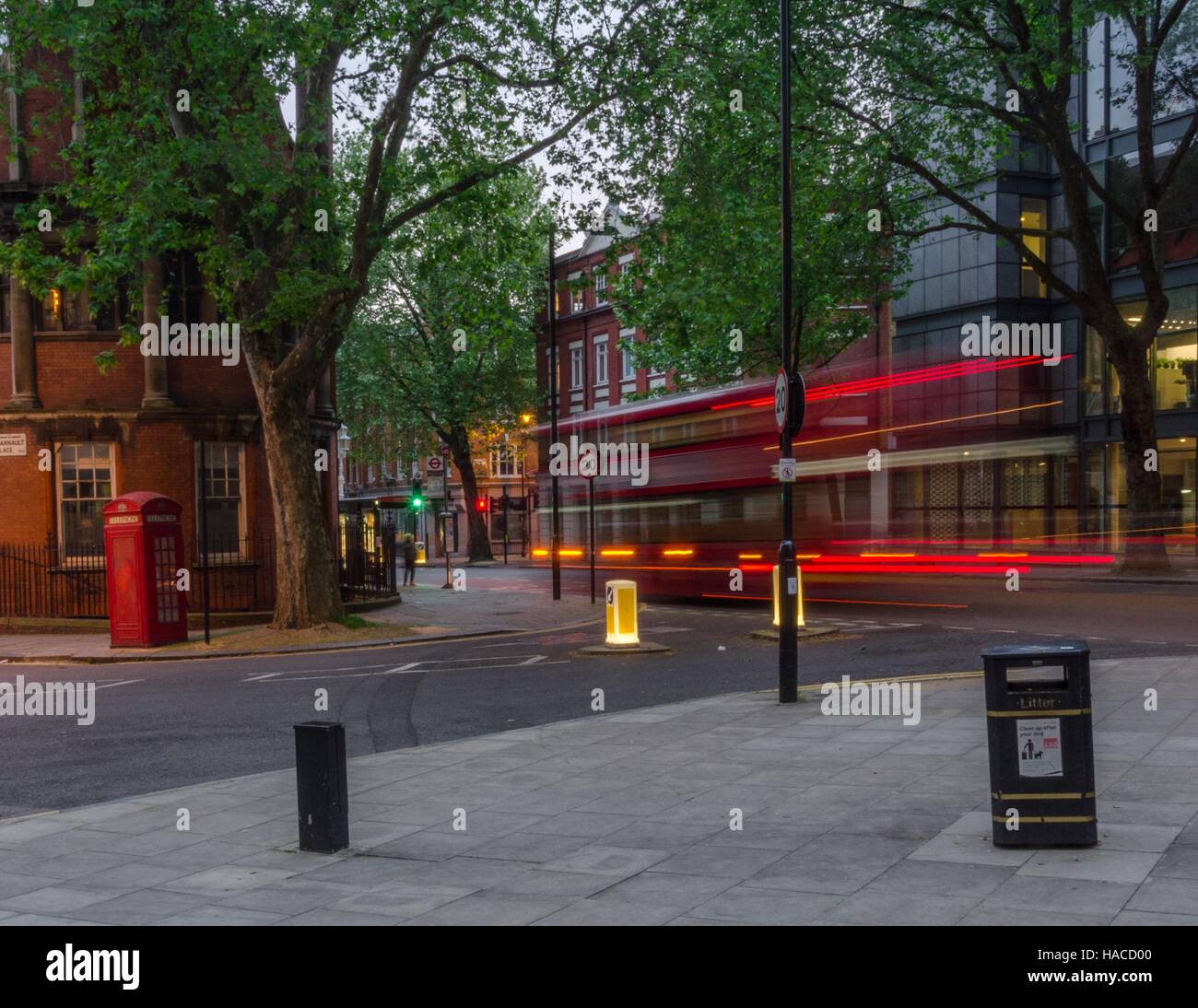 A time lapse image of a bus on Rosebery Avenue, London, England, UK