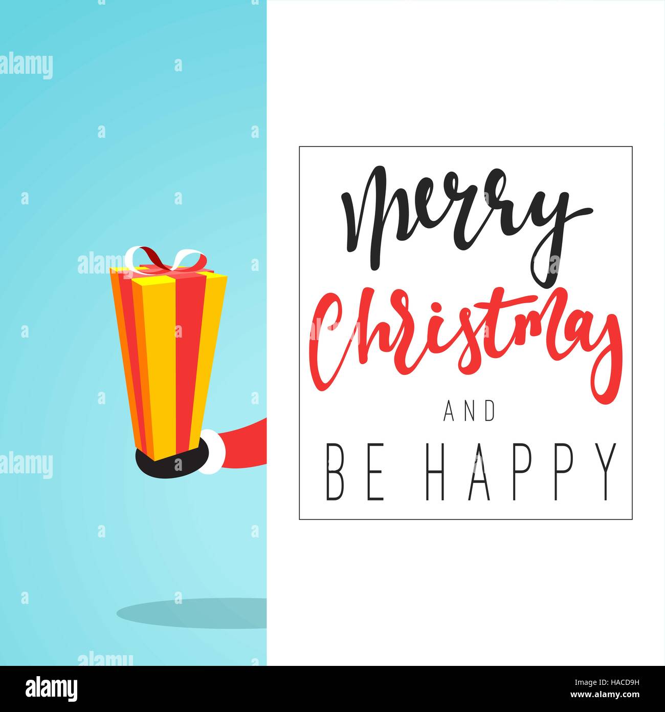 Santa Claus gives a gift in the hand flat style. Christmas cards and ...
