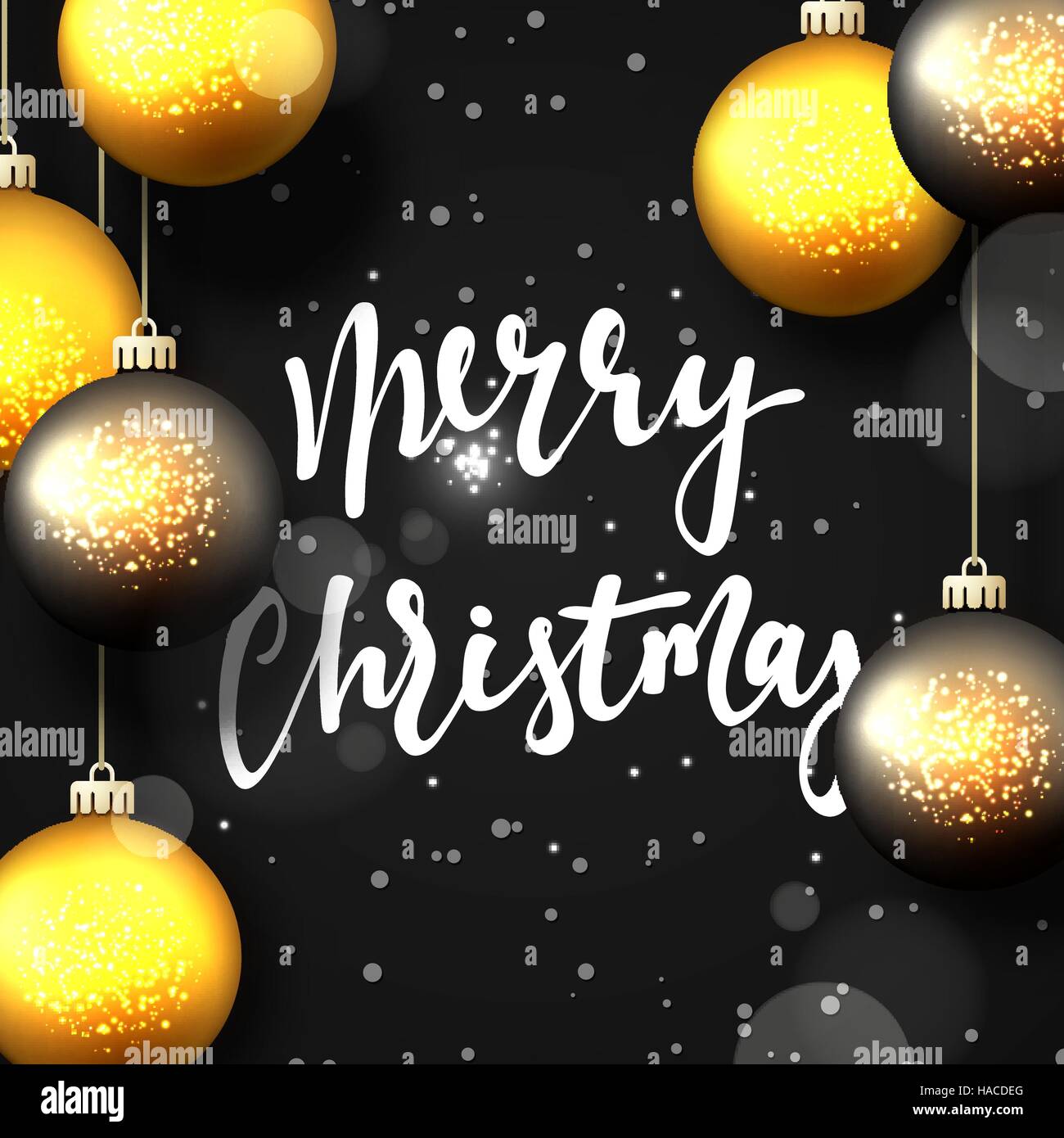 Merry Christmas and happy New Year greeting card. Black background with ...