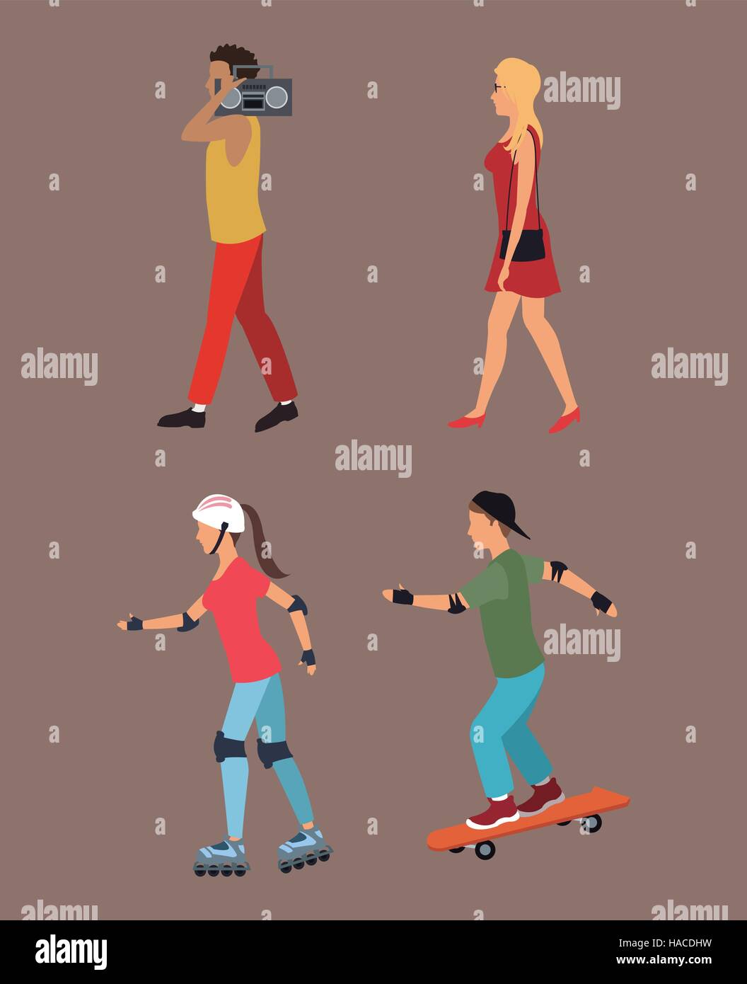 four person walking roller skating music Stock Vector Image & Art Alamy