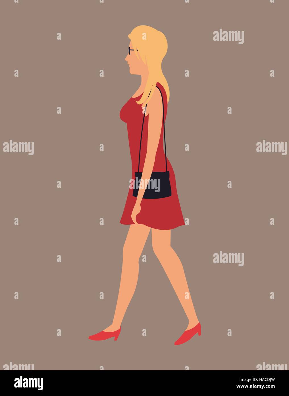 blonde woman red dress bag walking Stock Vector Image & Art - Alamy