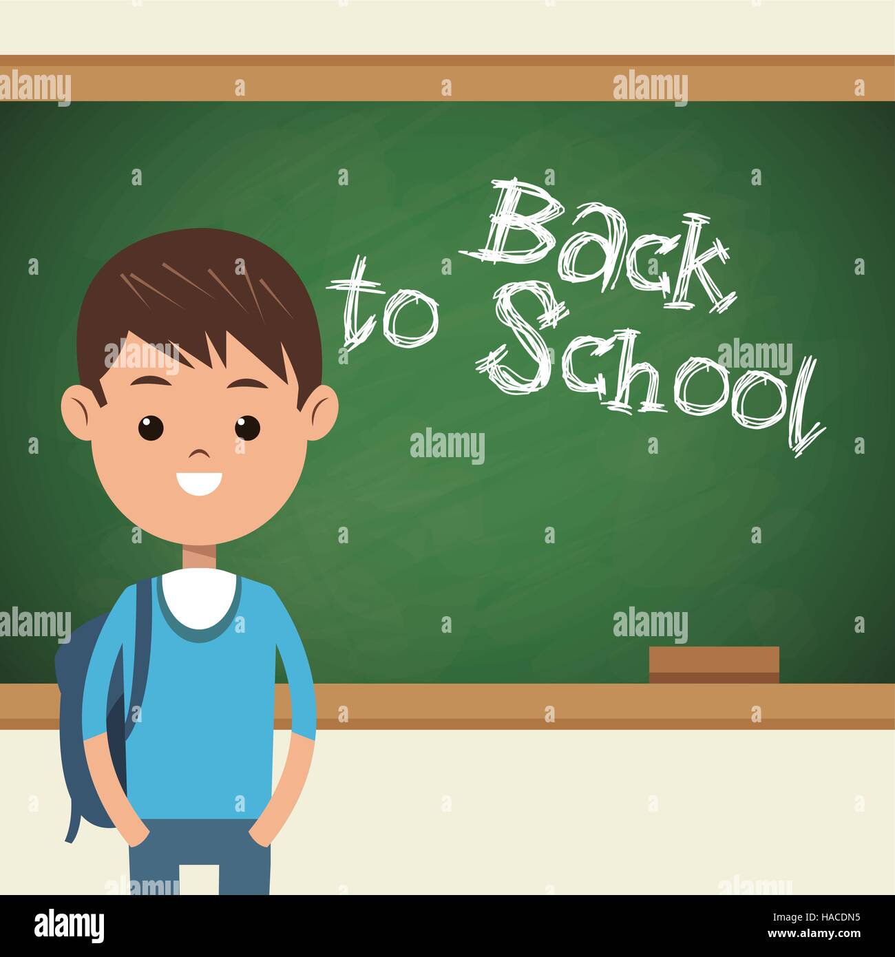 back to school student boy with green chalkboard Stock Vector Image ...