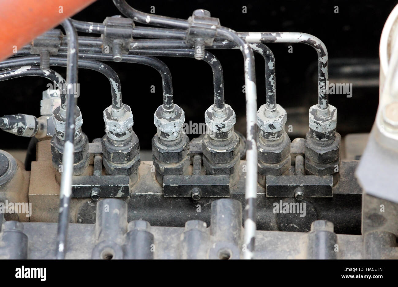 the internal structure of the hydraulic system of the bulldozer Stock