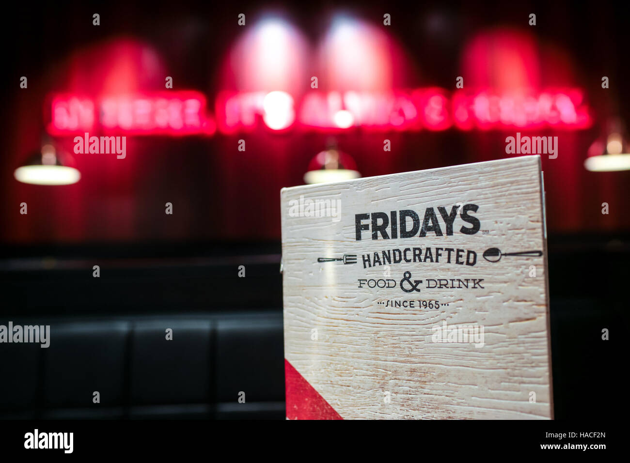 Interior of TGI Fridays restaurant and bar at Pavillion shopping mall, Kuala Lumpur, Malaysia. Stock Photo