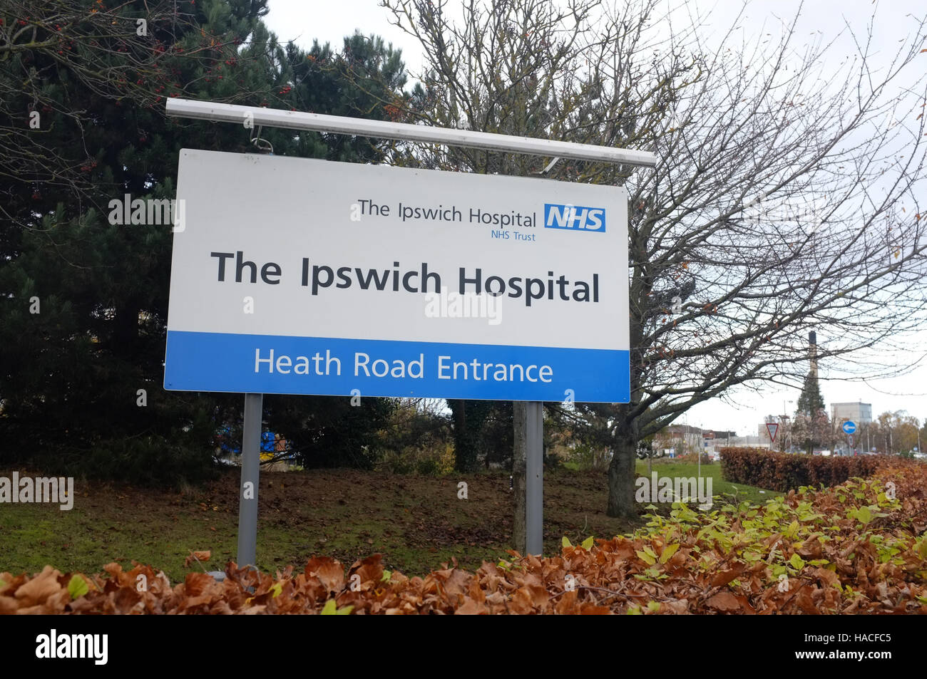 Ipswich Hospital NHS Trust sign, Heath Rd, Ipswich IP4 5PD Stock Photo