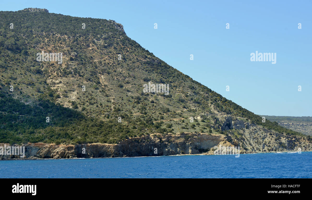 Moutti tis Sotiras (370M) viewed from a boat, Akamas Peninsula, Cyprus Stock Photo