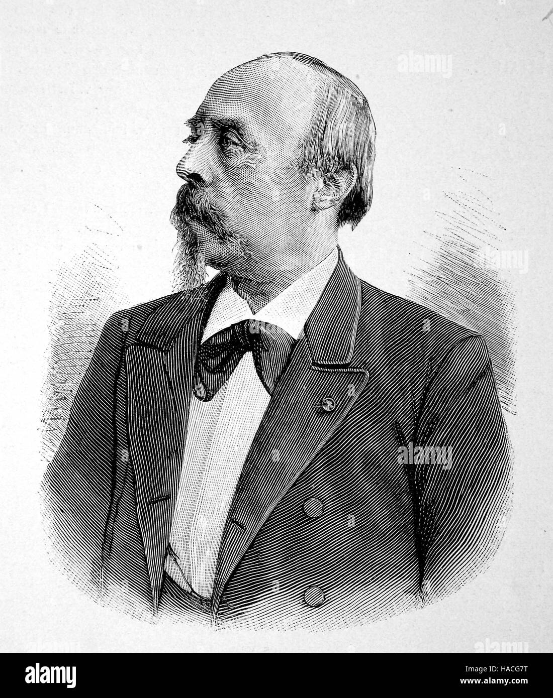 Baron Hans Guido von Buelow, January 8, 1830 - February 12, 1894, was a German conductor, virtuoso pianist, and composer of the Romantic era, historic illustration, woodcut Stock Photo