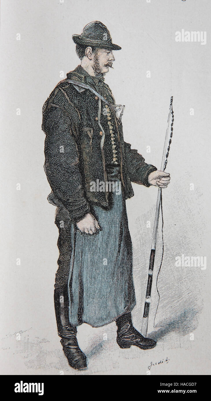 a peasant from the district of Budapest, Hungary, 1880, historic illustration, woodcut Stock Photo