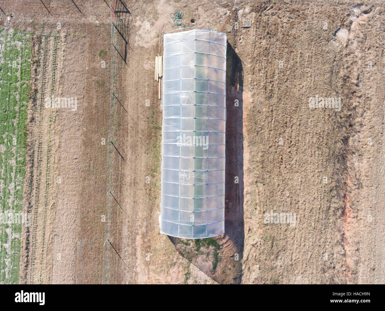 Aerial view of a greenhouse on the North Carolina State University Eco