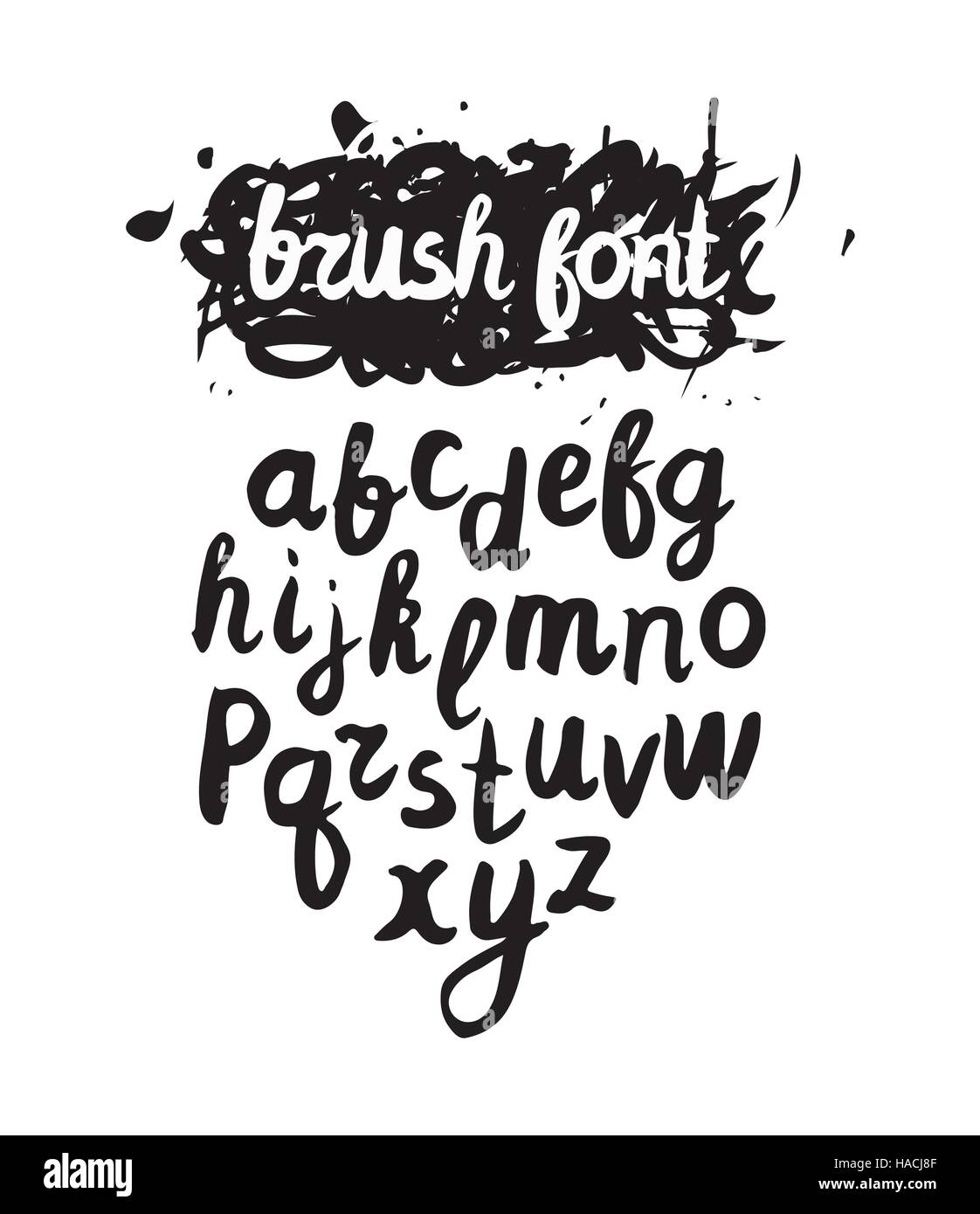 Vector handwritten brush alphabet on grunge background. Hand dra Stock ...