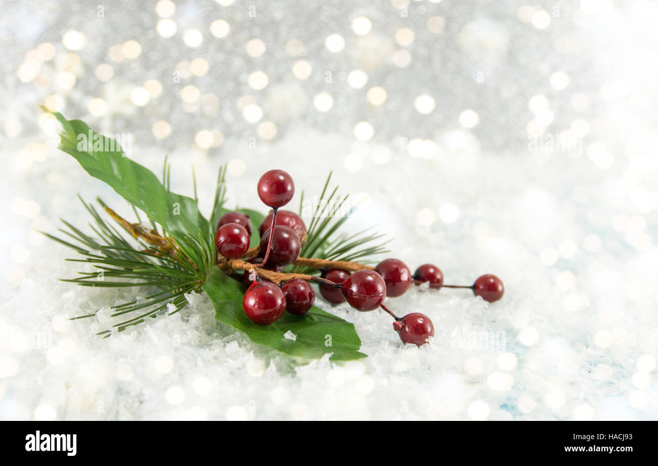 Mistletoe Christmas decorations with festive lights Stock Photo
