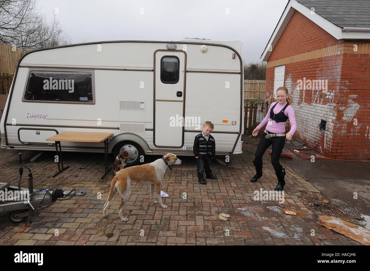 Wentloog Road traveller site in Cardiff, South Wales, UK Stock Photo