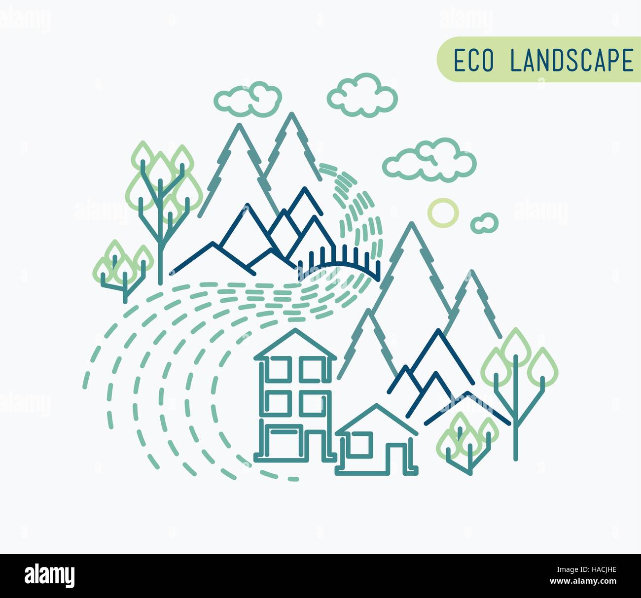 Thin line landscape flat eco design, rural background Stock Vector ...
