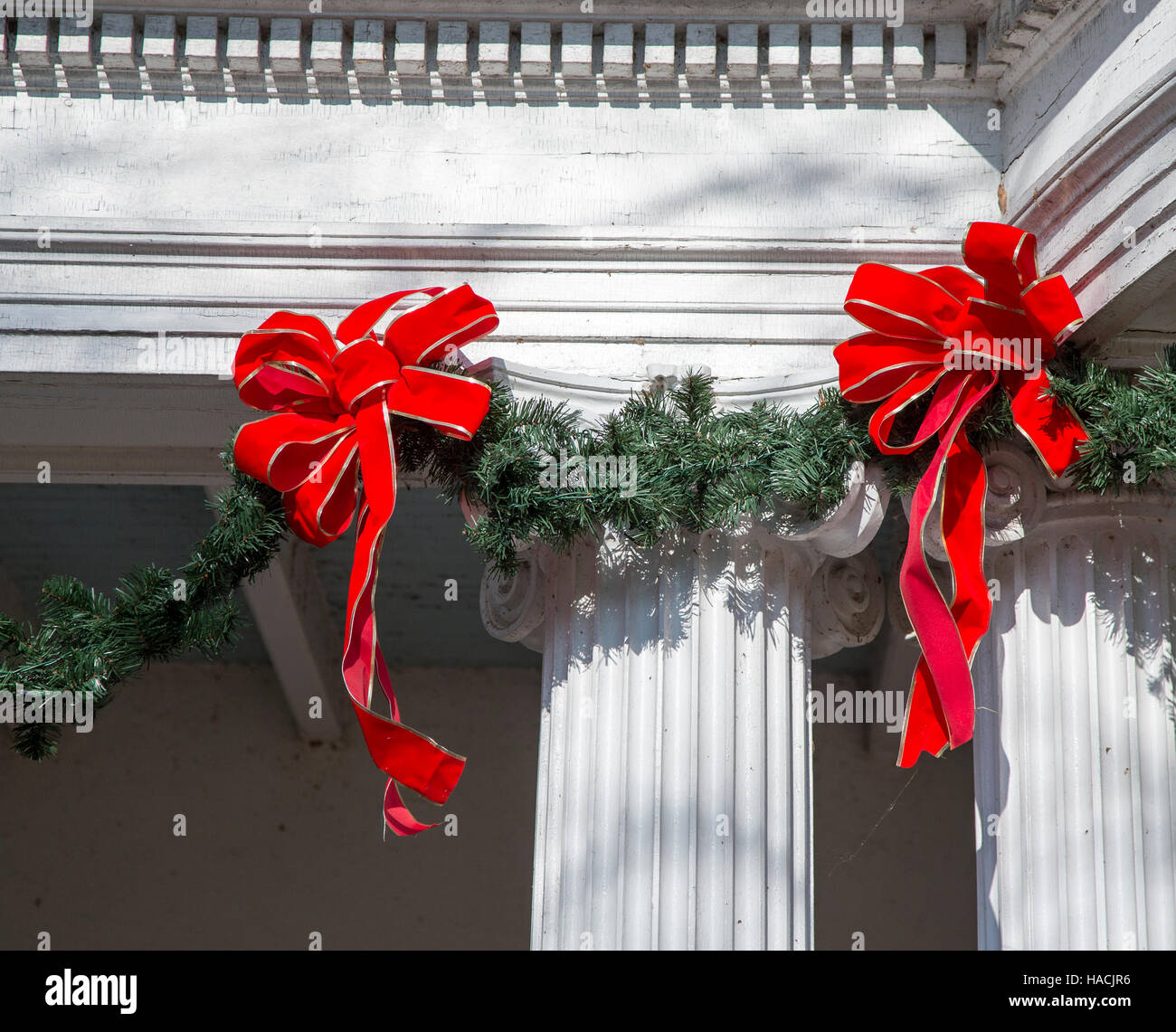 Christmas garland and a bow at the Ringwood Manor in Ringwood, New Jersey Stock Photo Alamy