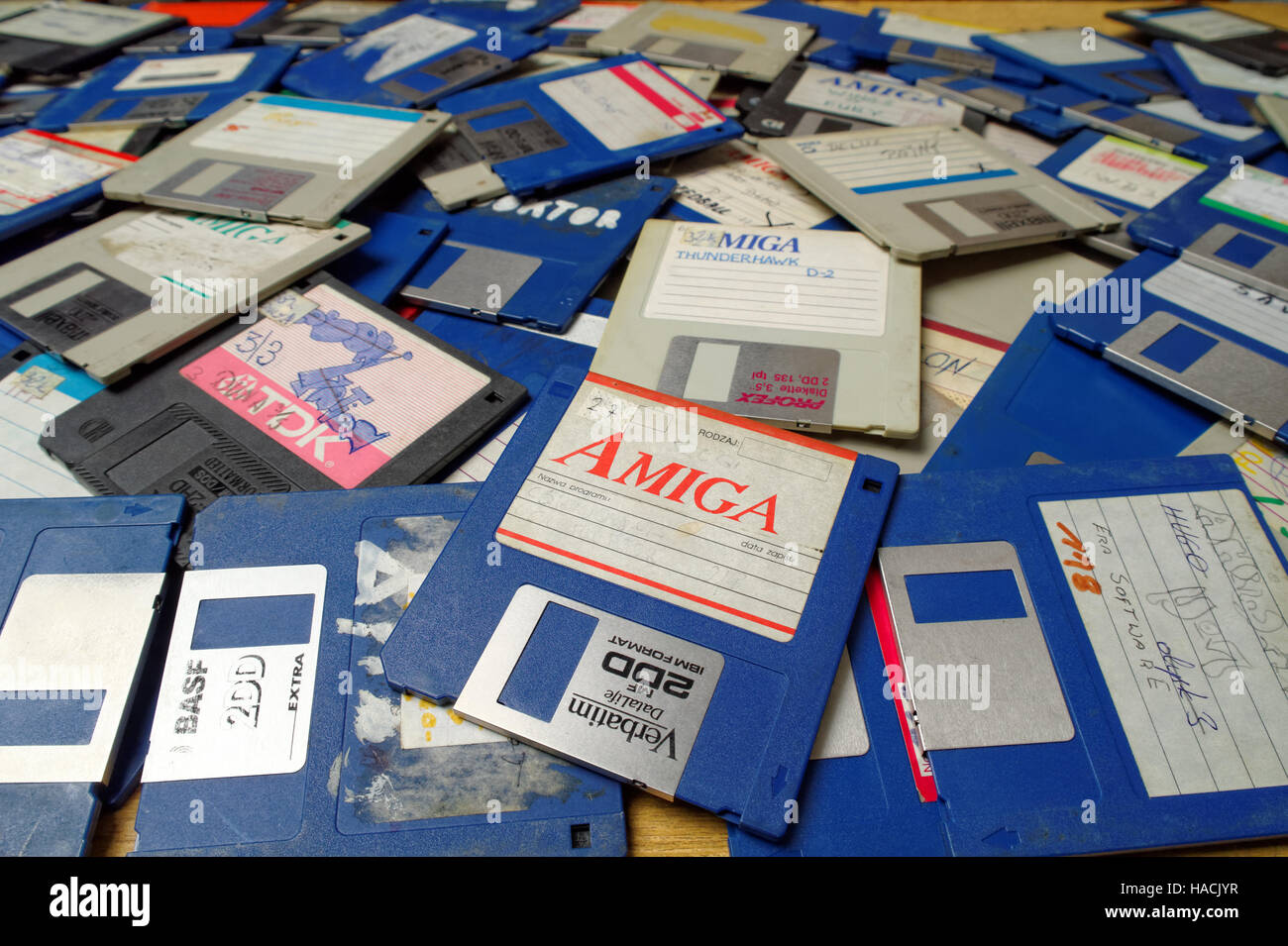 scattered 3.5 inch diskettes for Amiga Stock Photo