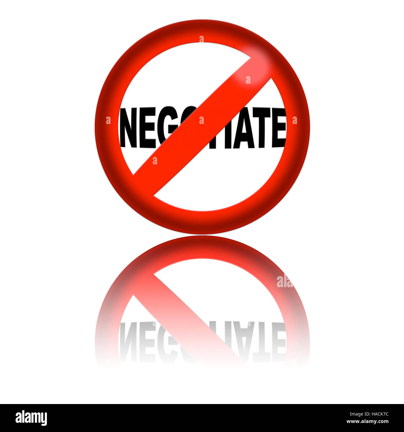 3D sphere no negotiate sign with reflection Stock Photo