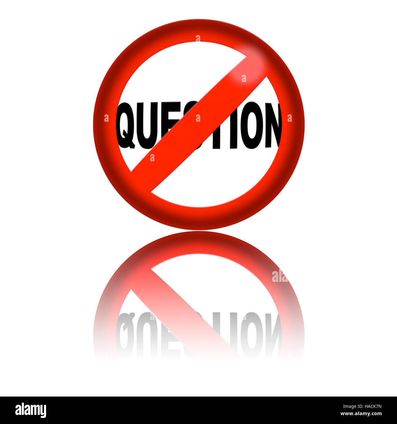 3D sphere no question sign with reflection Stock Photo