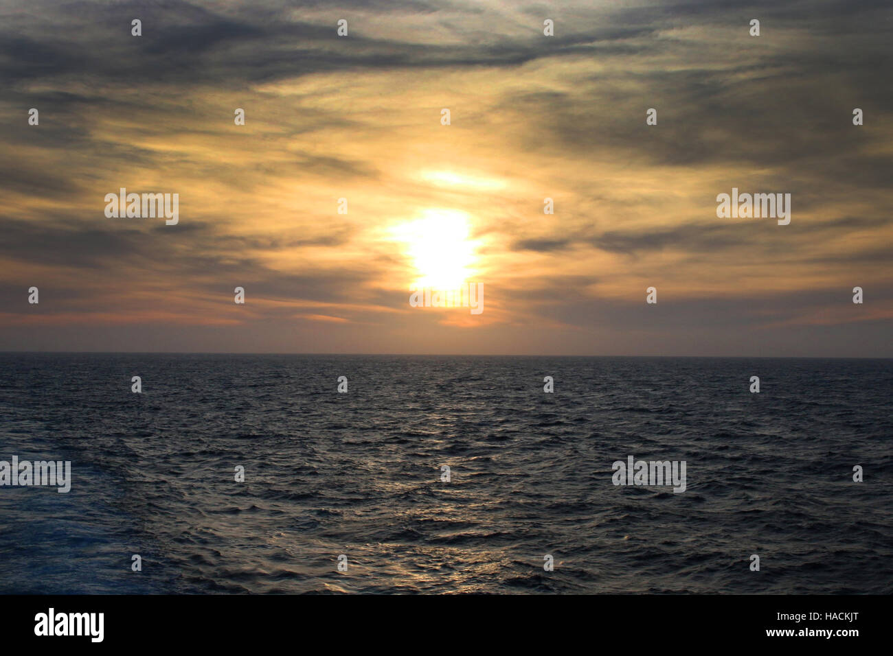 Sunset over the Ocean, off the coast of the Azores, Atlantic Ocean. Stock Photo