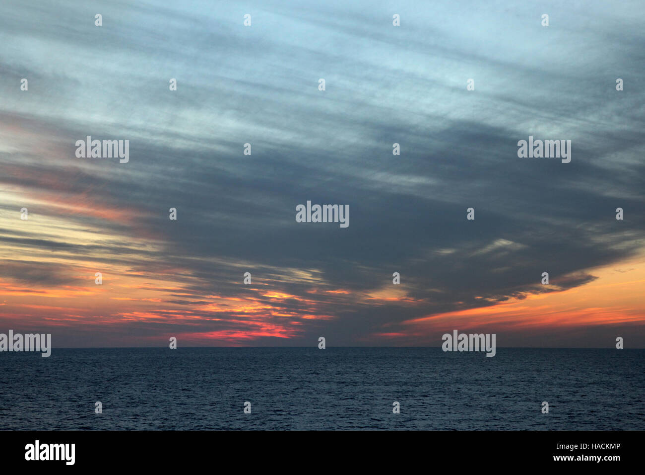 Sunset over the Ocean, off the coast of Cuba, Caribbean. Stock Photo