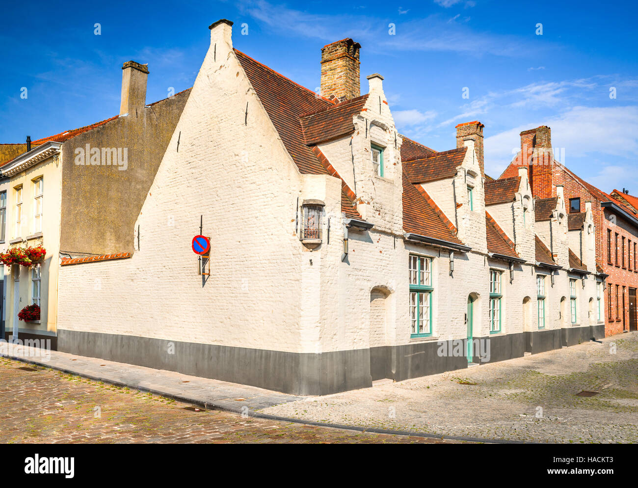Bruges, Belgium Scenic city view of Brugge medieval houses, Flanders