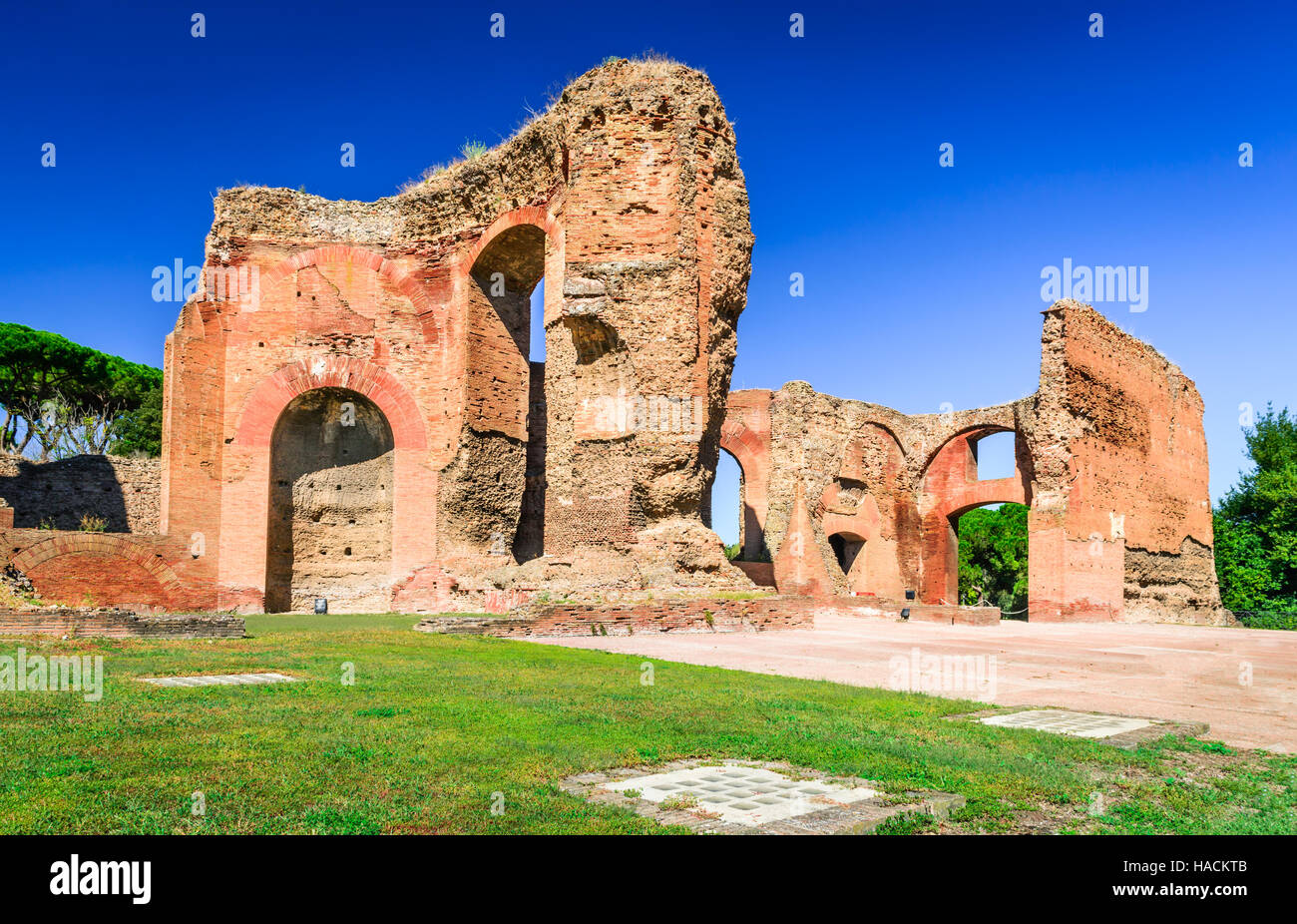 Rome, Italy. Baths of Caracalla, ancient ruins of roman public thermae built by Emperor Caracalla, between 212 and 216AD. Stock Photo