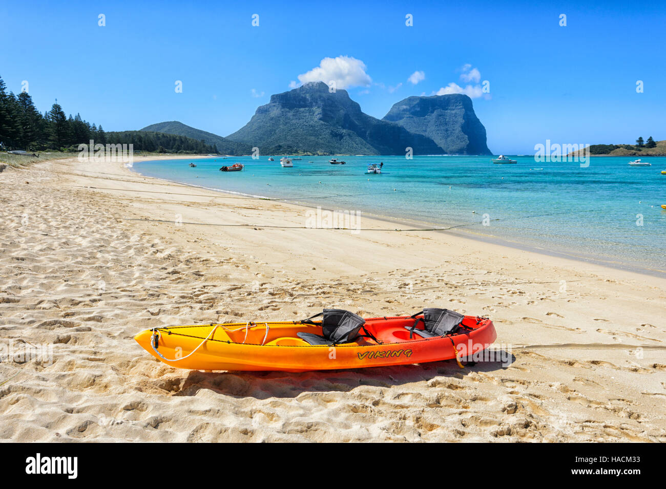 Yellow and Red Kayak on The Lagoon beach, Lord Howe Island, New South