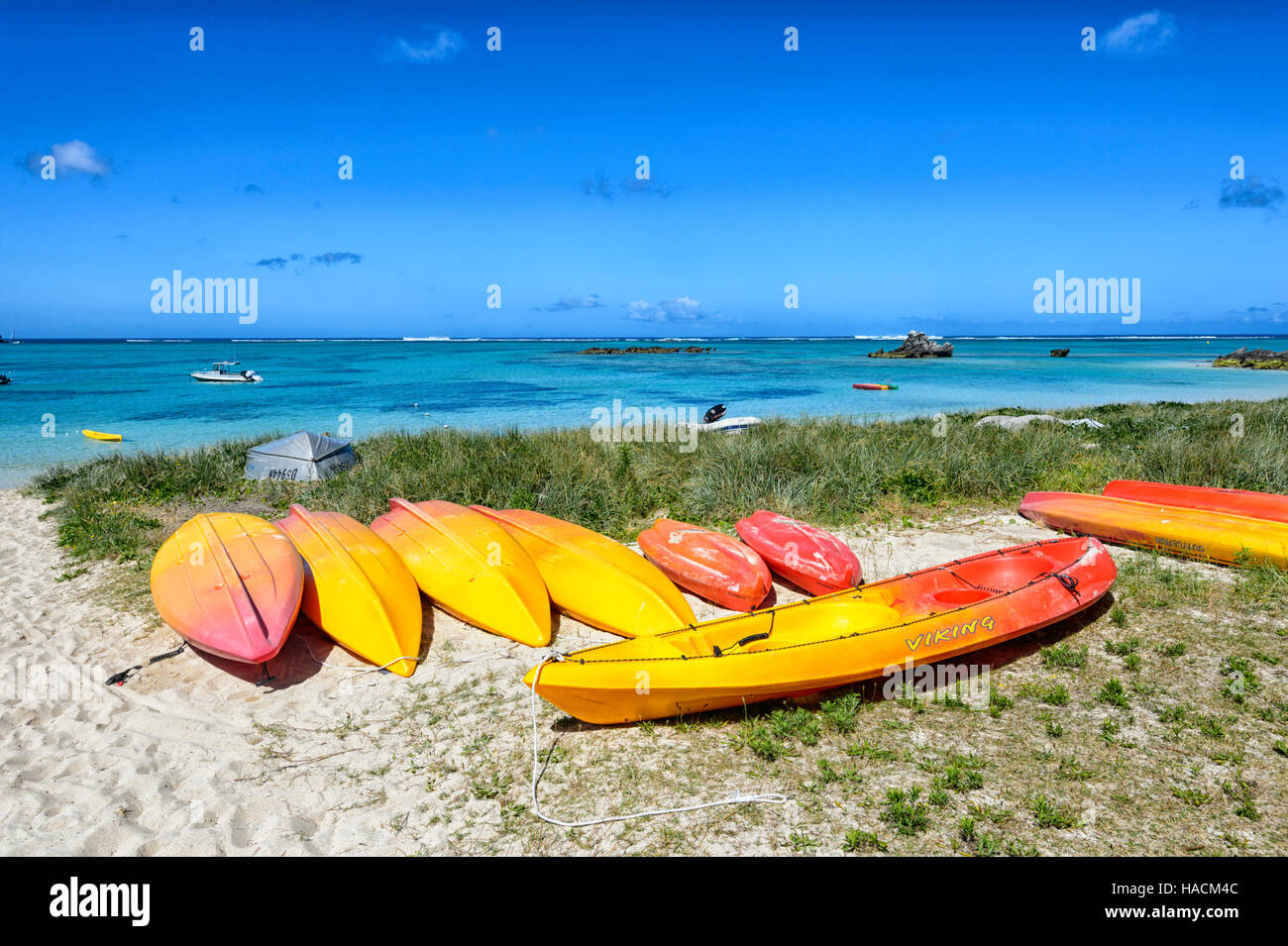 Brightly coloured kayaks at The Lagoon, Lord Howe Island, New South