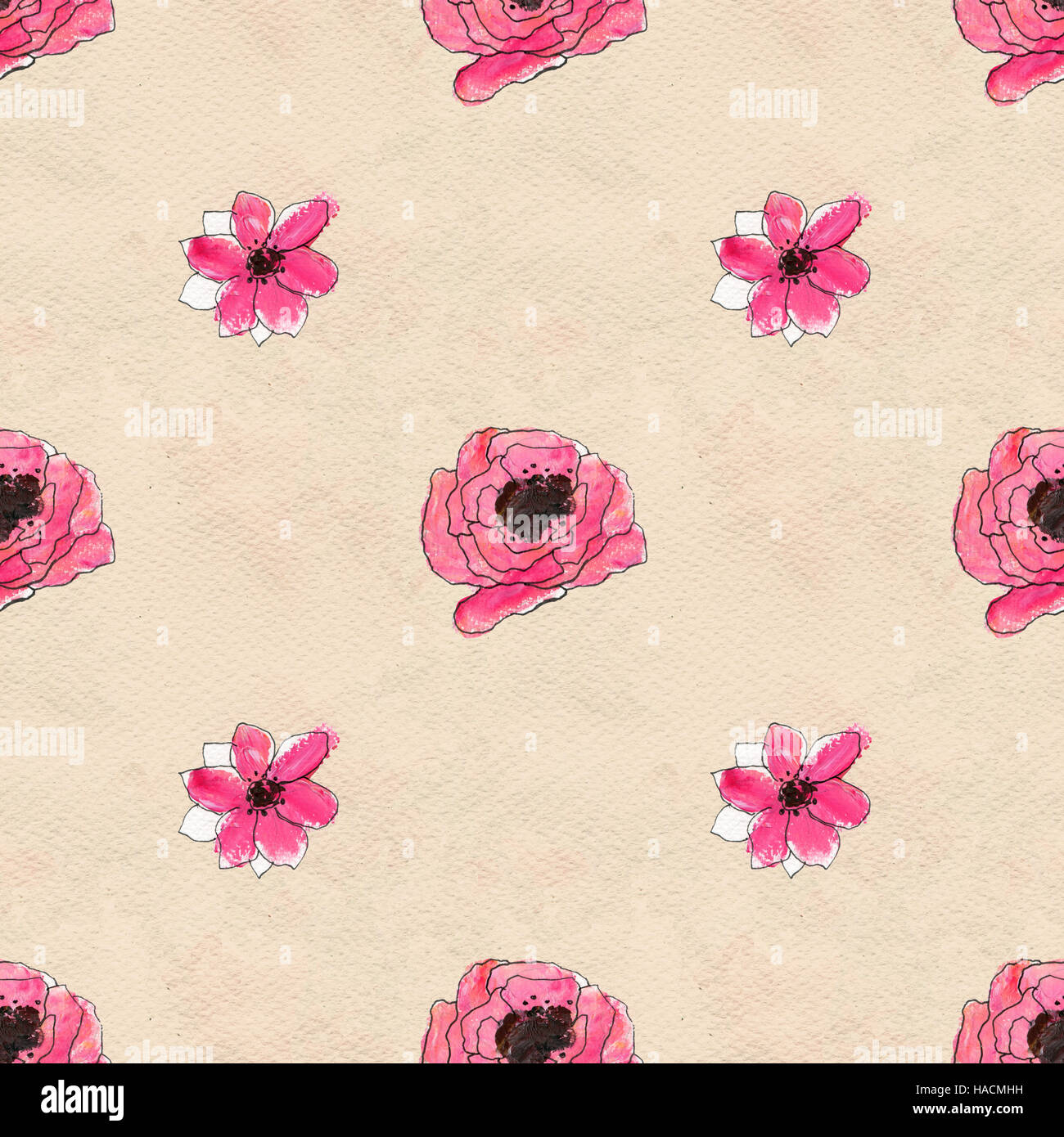 Seamless pattern with pink flowers Stock Photo - Alamy