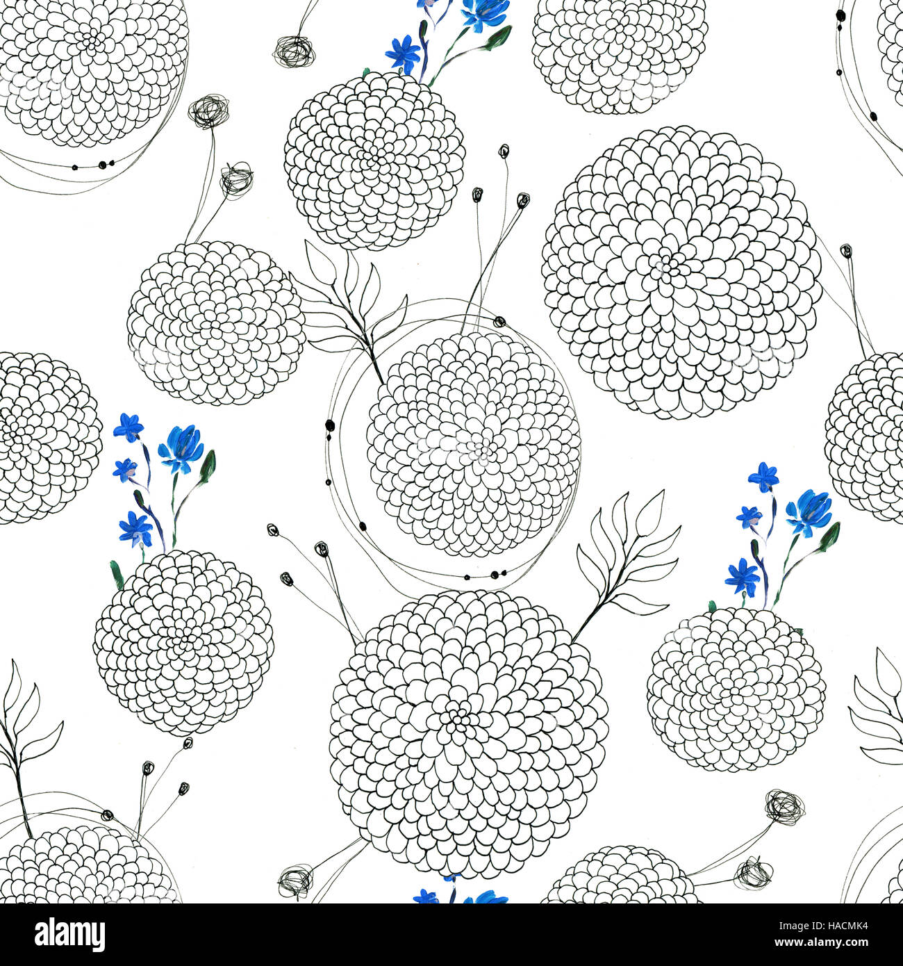 Seamless floral with abstract black and white flowers Stock Photo - Alamy
