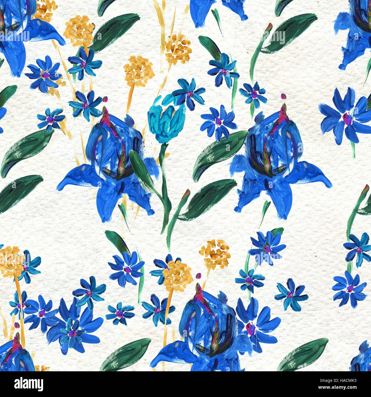 Seamless pattern with blue flowers Stock Photo - Alamy