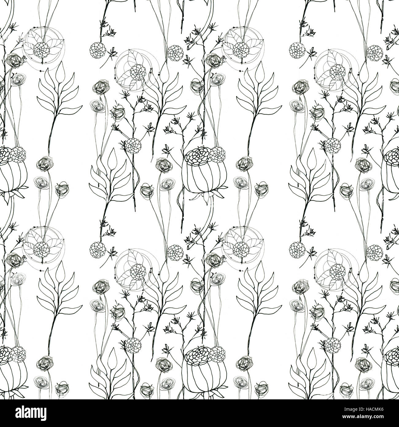 Seamless floral with abstract black and white flowers Stock Photo - Alamy
