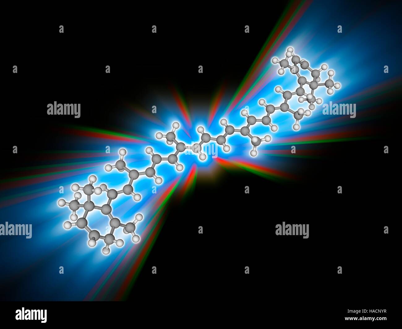 betaCarotene. Molecular model of the redorange pigment betacarotene (C40.H56). Found in