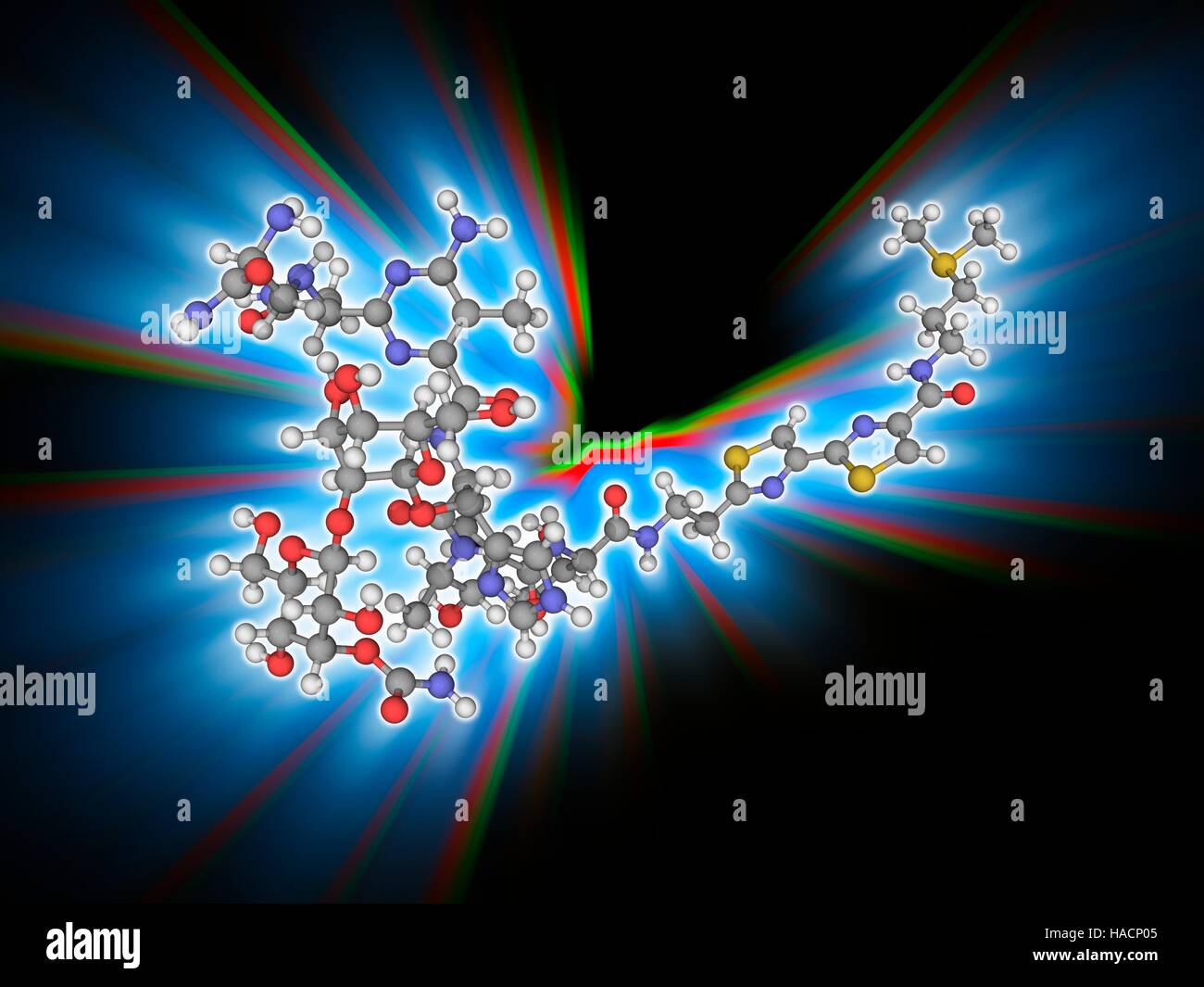 Bleomycin. Molecular model of the anticancer drug bleomycin (C55.H84
