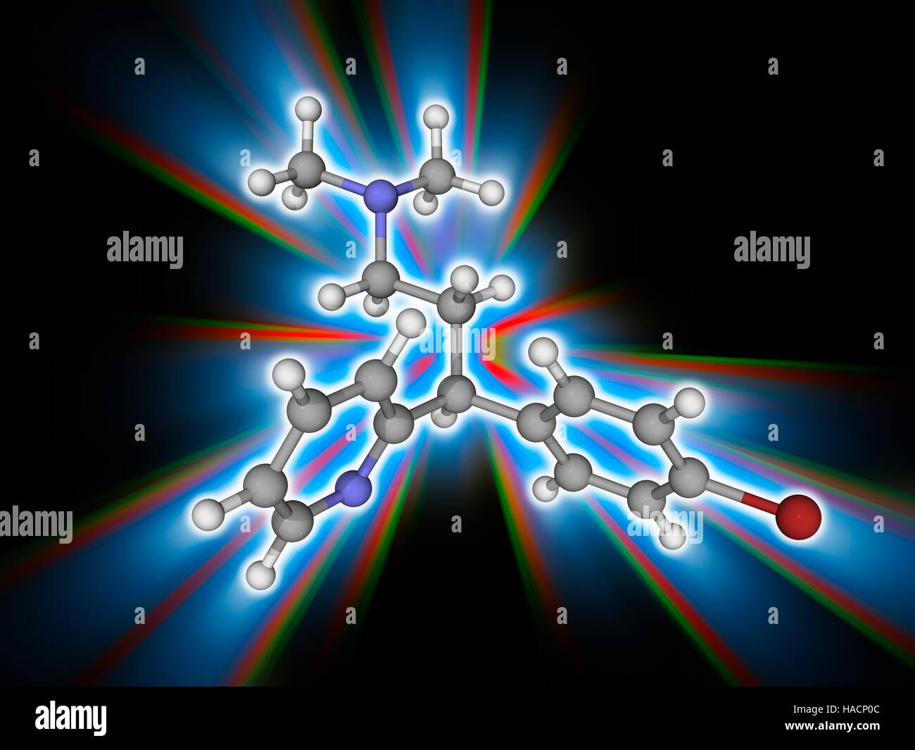 Brompheniramine. Molecular model of the antihistamine drug