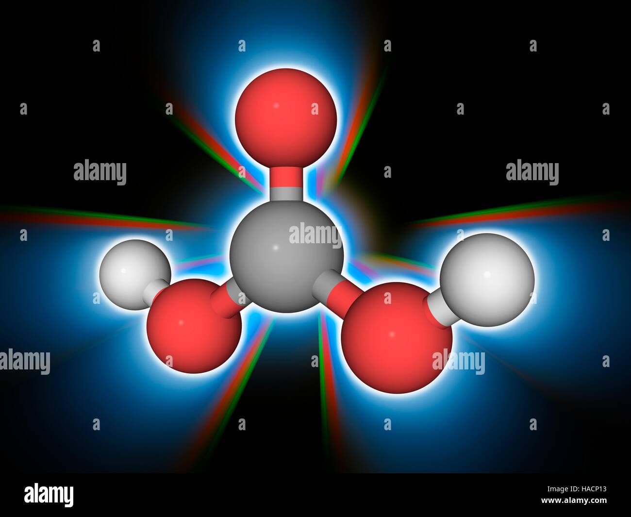 Carbonic acid. Molecular model of the weak acid known as carbonic acid