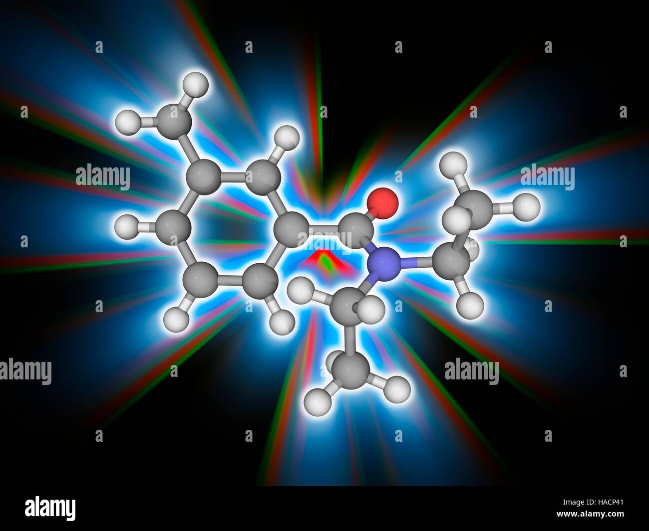 Diethyltoluamide (DEET). Molecular model of the insect repellent