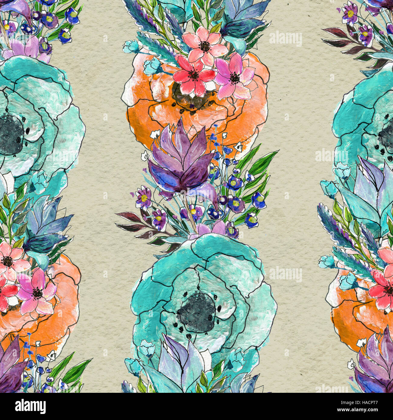 Seamless pattern with colorful flowers Stock Photo - Alamy