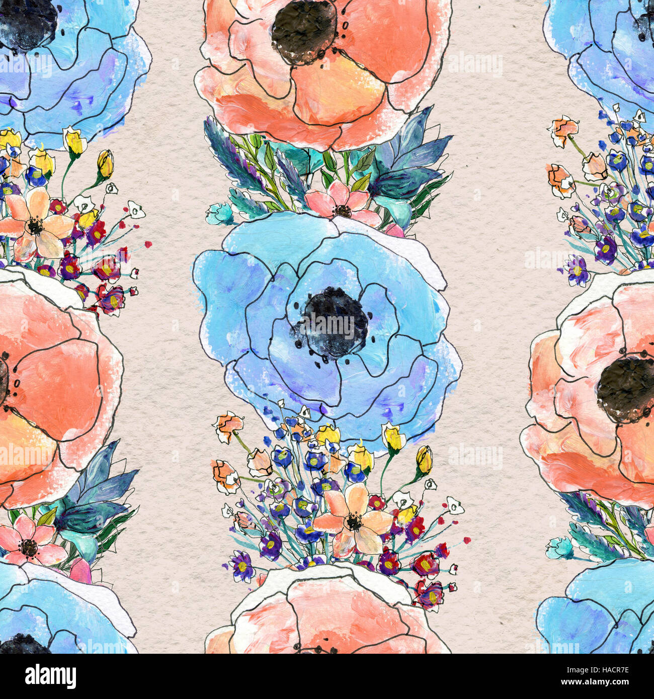 Seamless pattern with colorful flowers Stock Photo - Alamy