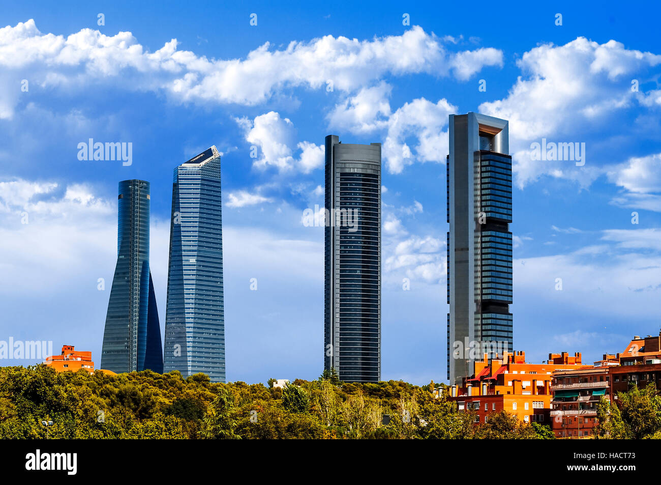 four modern skyscrapers (Cuatro Torres) Madrid, Spain Stock Photo - Alamy