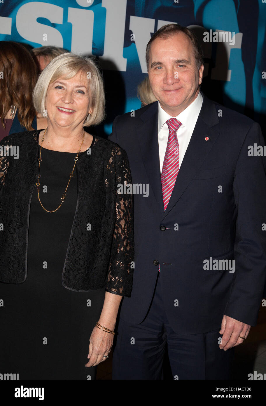 STEFAN LÖFVÈN The Swedish Prime minister with wife Ulla at the Swedish Annual football gala Stock Photo